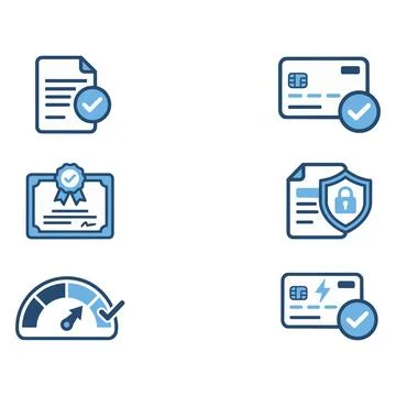 Document verification and financial security icons with verification, securit Stock Illustration
