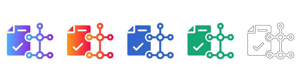 Document Verification and Network Node Icons Stock Illustration