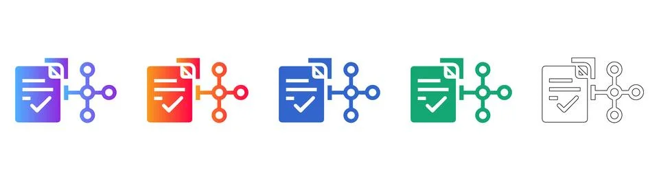 Document Verification and Network Node Icon Set イラスト素材
