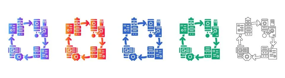 Document Verification and Processing Workflow Icons Stock Illustration