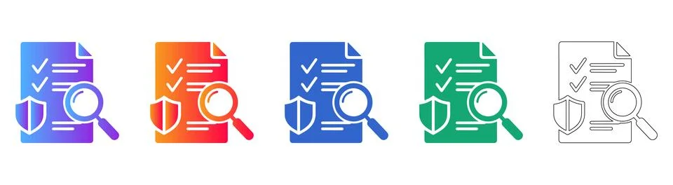 Document Verification and Security Audit Icon Set Stock Illustration