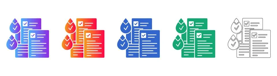 Document Verification and Water Drop Icons Set Stock Illustration