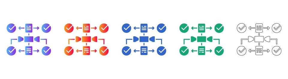 Document Verification and Workflow Process Icons 스톡 일러스트