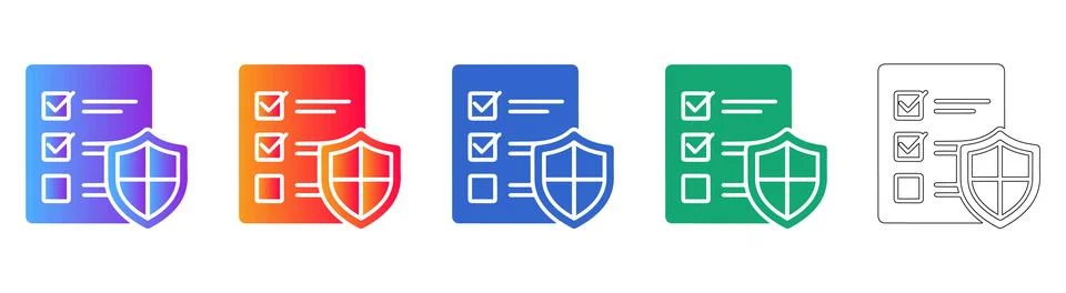 Document Verification Checklist Shield Icons Stock Illustration