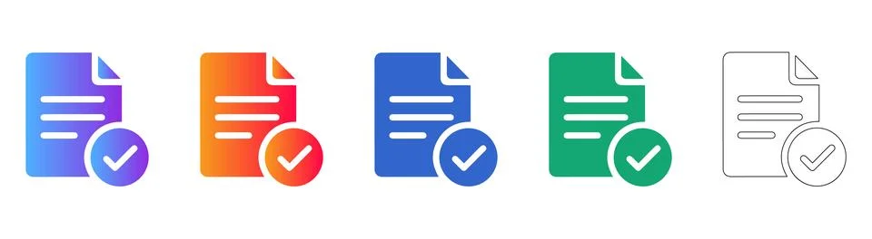 Document Verification Checkmark Icon Set 库存插图