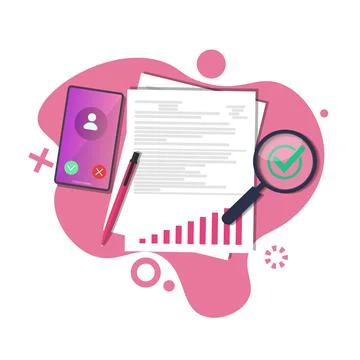 Document with the verification data and the result of the analysis. Audit report Illustrazione stock