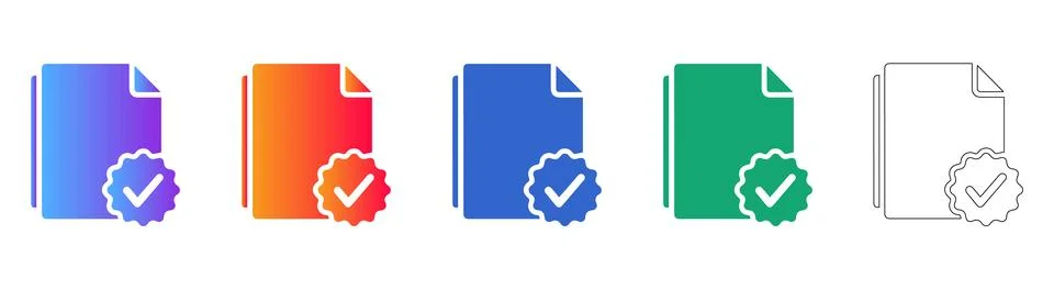 Document Verification Icon Set with Gradient Styles Stockillustratie