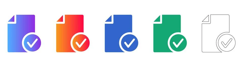 Document Verification Icon Set in Vibrant Gradient and Line Art Styles Illustrazione stock
