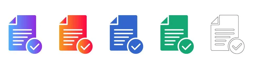 Document Verification Icons with Checkmark Overlay Stock Illustration