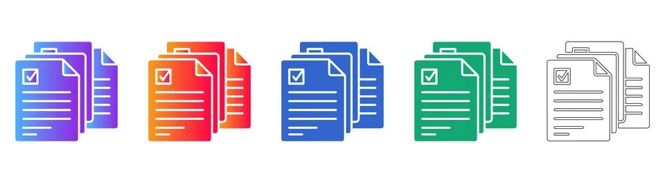 Document Verification Icons Set 스톡 일러스트