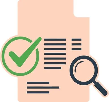 Document Verification with Magnifying Glass and Checkmark Icon Illustrazione stock