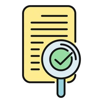Document verification magnifying glass check mark icon Stock Illustration