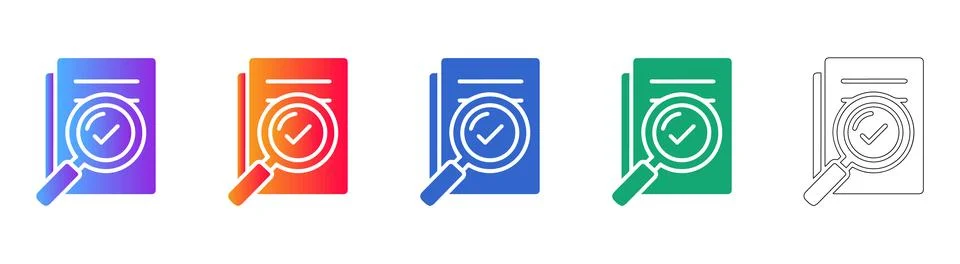 Document Verification Magnifying Glass Icon Set Illustrazione stock