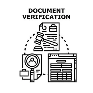 Document verification process examining legal and digital records Stock Illustration