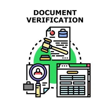 Document verification process examining legal and digital records Stock Illustration