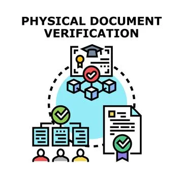 Document verification process with identity and certification checks Stock Illustration