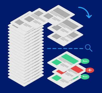 Document verification process isometric 3d illustration with check mark icon Stock Illustration