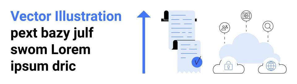 Document Verification Progress with Blue Arrow and Cloud Computing Icons Ilustración de archivo