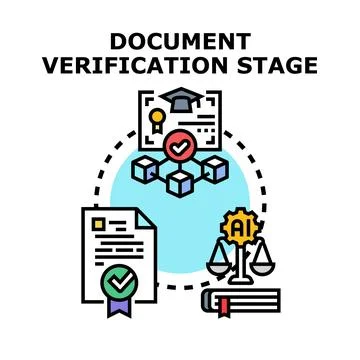 Document verification stage process with digital certification Illustrazione stock
