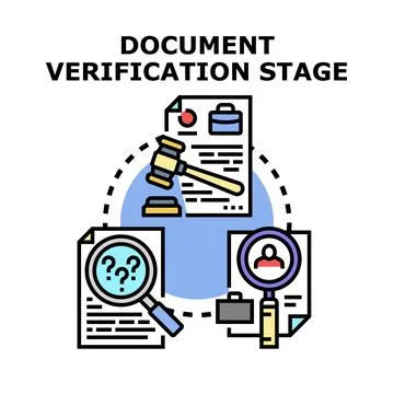 Document verification stage process with legal approval and identity check Stock Illustration
