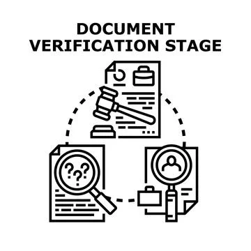 Document verification stage process with legal approval and identity check Stock Illustration