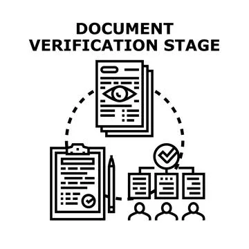 Document verification stage process with people approving Illustrazione stock