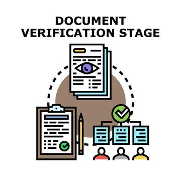 Document verification stage process with people approving Stock Illustration