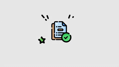 Document verified a blue paper stack with a green check mark icon Video stock 343646541