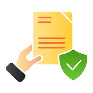 Document verified in hand flat icon. Checked agreement color icons in trendy Stock Illustration