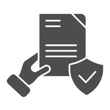Document verified in hand solid icon. Checked agreement vector illustration Illustrazione stock