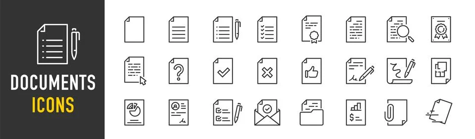 Document web icons in line style. Clipboard, certificate, accept, approved,.. Stock Illustration