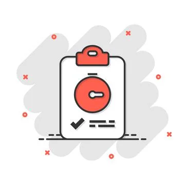 Document witch clock icon in comic style. Checklist survey cartoon vector ill Illustrazione stock