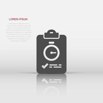 Document witch clock icon in flat style. Checklist survey vector illustrati.. Stock Illustration