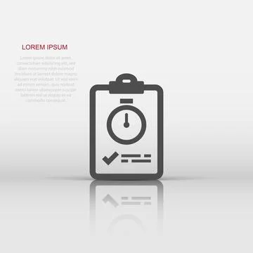 Document witch clock icon in flat style. Checklist survey vector illustrati.. Stock Illustration