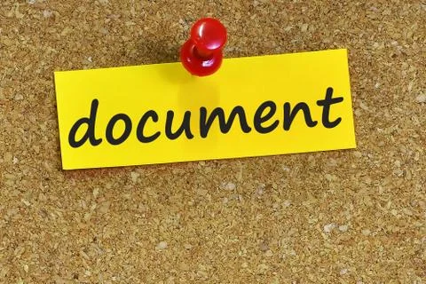 Document    word on notes paper with cork background Stock Photos