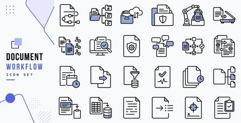 Document workflow icon set for data business process Stockillustratie