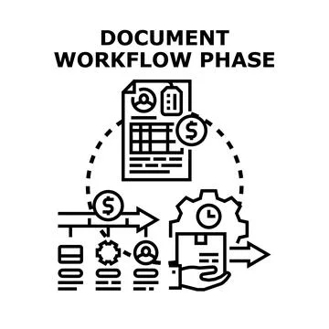 Document workflow phase process illustrating business management Illustrazione stock