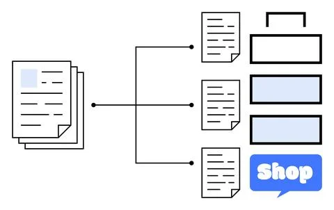 Document Workflow System with Connection to Shopping Platform Concept 스톡 일러스트