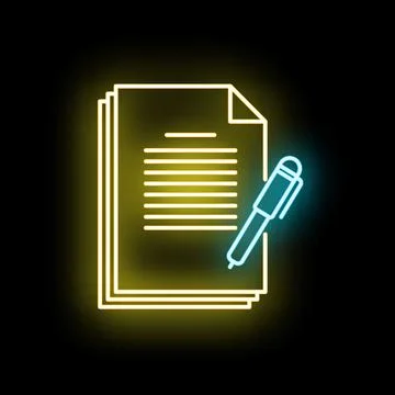 Document writing with neon pen signing agreement Stock Illustration