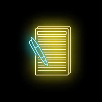 Document writing with pen neon sign icon 스톡 일러스트
