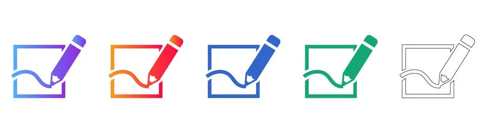 Document Writing Pencil Icon Set Stock Illustration