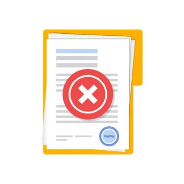 Document with wrong checklist icon in flat style. Completed file vector ill.. Stock Illustration