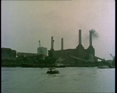 Documentary about smog, various shots of coal power station in London, UK 1975 Stock Footage 142216769