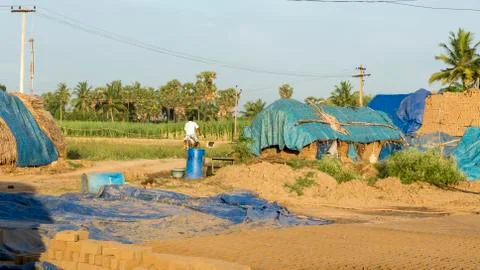 Documentary  hand made bricks in India Stock Photos