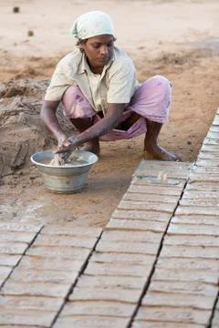 Documentary  hand made bricks in India Stock Photos