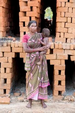 Documentary  hand made bricks in India Stock Photos