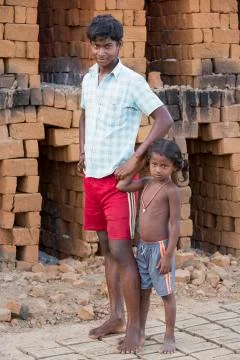 Documentary  hand made bricks in India Stock Photos