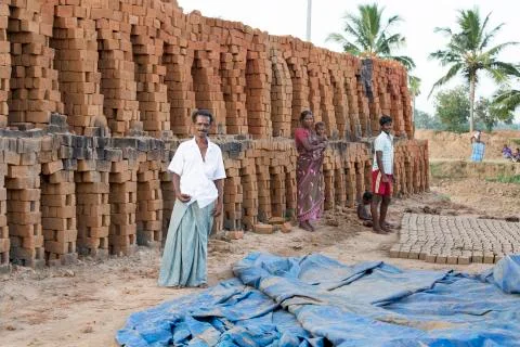 Documentary  hand made bricks in India Stock Photos