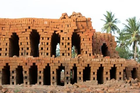 Documentary  hand made bricks in India Stock Photos