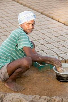 Documentary  hand made bricks in India Stock Photos